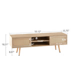Natural Rattan TV Cabinet with Double Sliding Doors, Adjustable Shelf, Solid Wood Legs, 55.12 Inches - Grand Goldman Shop