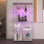 Two-door LED lights  Glass Display Cabinet 4 Shelves with Door, Floor Standing Curio Bookshelf for Living Room Bedroom Office
