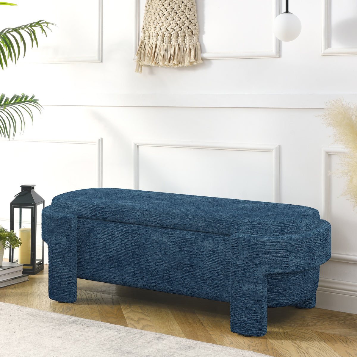 Linen Fabric Upholstered Bench with Large Storage Space for the Living Room, Entryway and Bedroom,dark blue( 51.5''x20.5''x17'' ) - Grand Goldman Shop