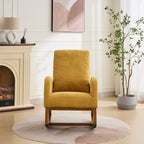 27.2'W Rocking Chair for Nursery, Polyester Glider Chair with High Back and Side Pocket, Rocking Accent Armchair with Rubber Wood Legs for Living Room/Bedroom.Mustard - Grand Goldman Shop