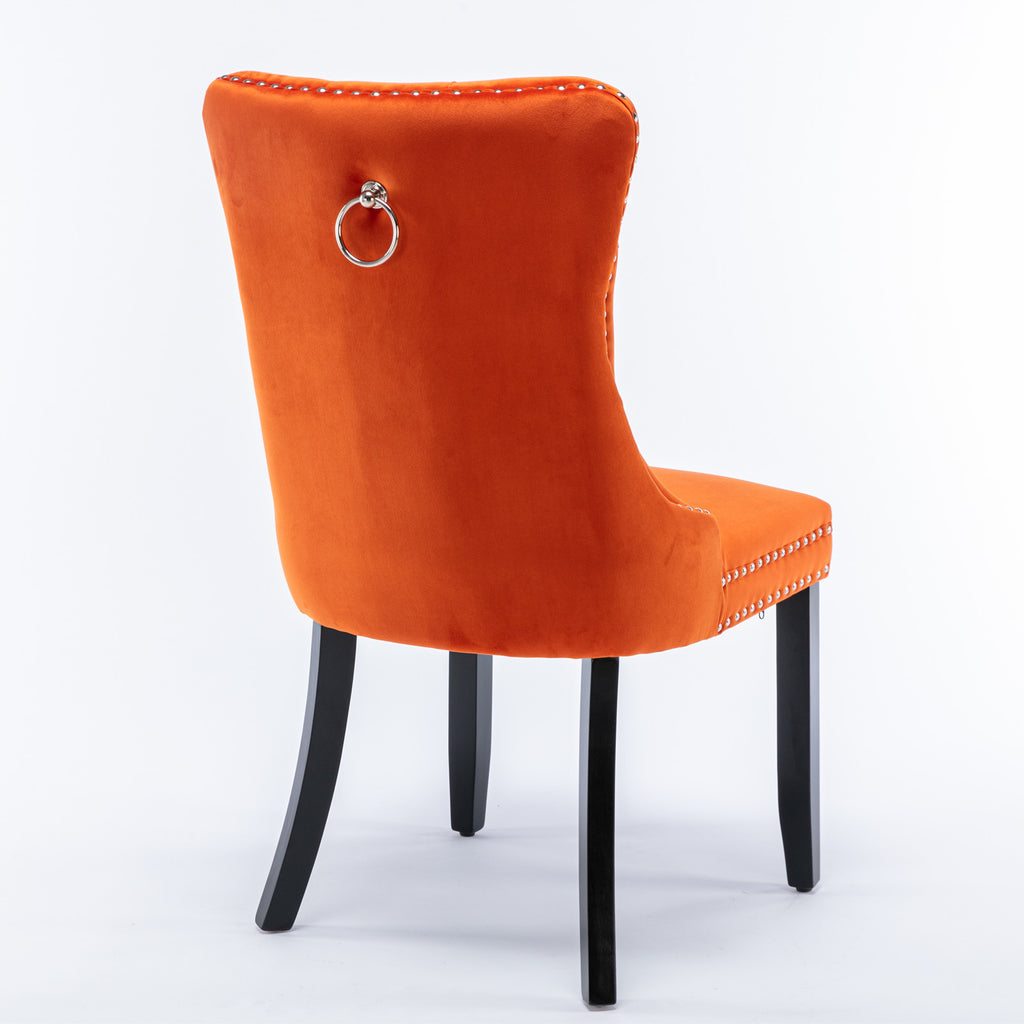 Nikki Collection Modern, High-end Tufted Solid Wood Contemporary Velvet Upholstered Dining Chair with Wood Legs Nailhead Trim 2-Pcs Set, Orange, SW2001OG - Grand Goldman Shop