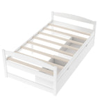 White Twin Size Platform Bed with Two Drawers, Pine Wood and MDF, 77.1''L x 40.7''W x 23.1''H - Grand Goldman Shop