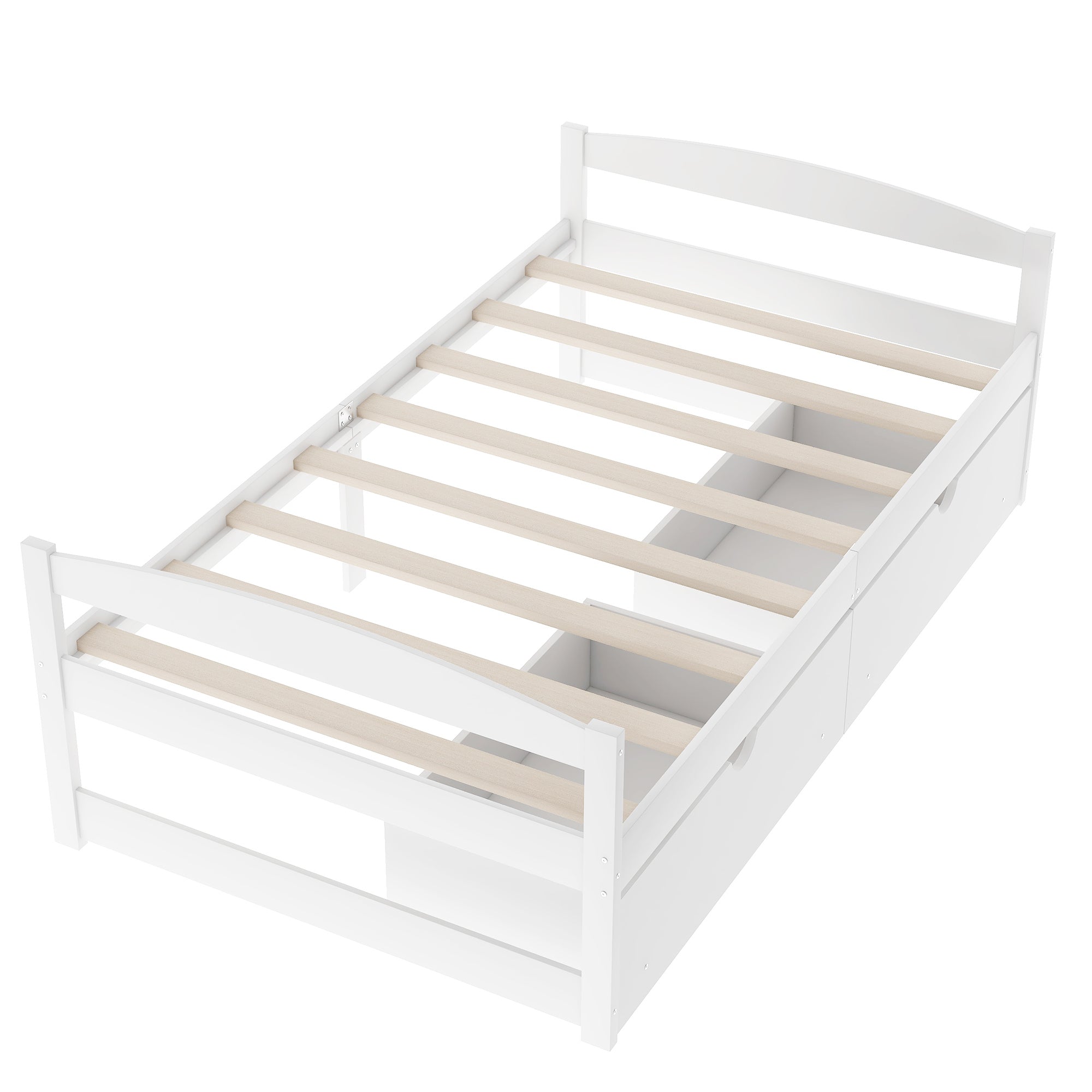 White Twin Size Platform Bed with Two Drawers, Pine Wood and MDF, 77.1''L x 40.7''W x 23.1''H - Grand Goldman Shop