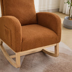 27.2'W Rocking Chair for Nursery, Sherpa Glider Chair with High Back and Side Pocket, Rocking Accent Armchair with Rubber Wood Legs for Living Room/Bedroom.Caramel - Grand Goldman Shop