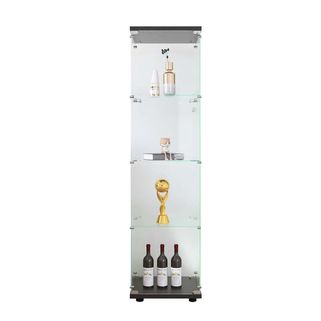 Glass Display Cabinet 4 Shelves with Door, Floor Standing Curio Bookshelf for Living Room Bedroom Office, 64.7'*16.7'*14.3', 