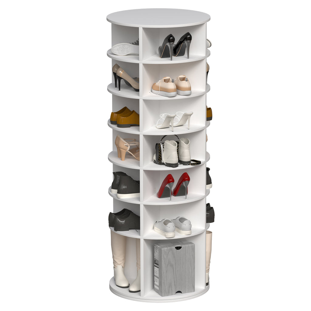 Rotating Shoe Rack Tower, 7-Tier Spinning Shoe Rack, Free Standing 360° Revolving Shoe Organizer,  High Bottom Design Shoe Tower Spinning Storage Lazy Susany, Fits 28 Pairs of Shoes (7-Tier White) - Grand Goldman Shop