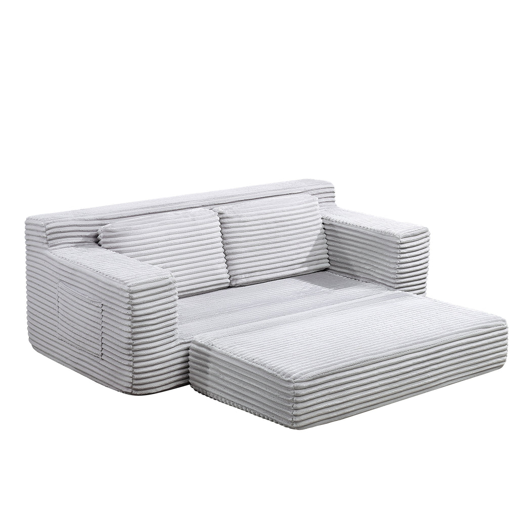Corduroy Cloud Double Sofa, 2-in-1 Convertible Sofa Bed, Comfortable Boneless Double Sofa, Suitable for Living Room, Apartment, Small Space Grey - Grand Goldman Shop