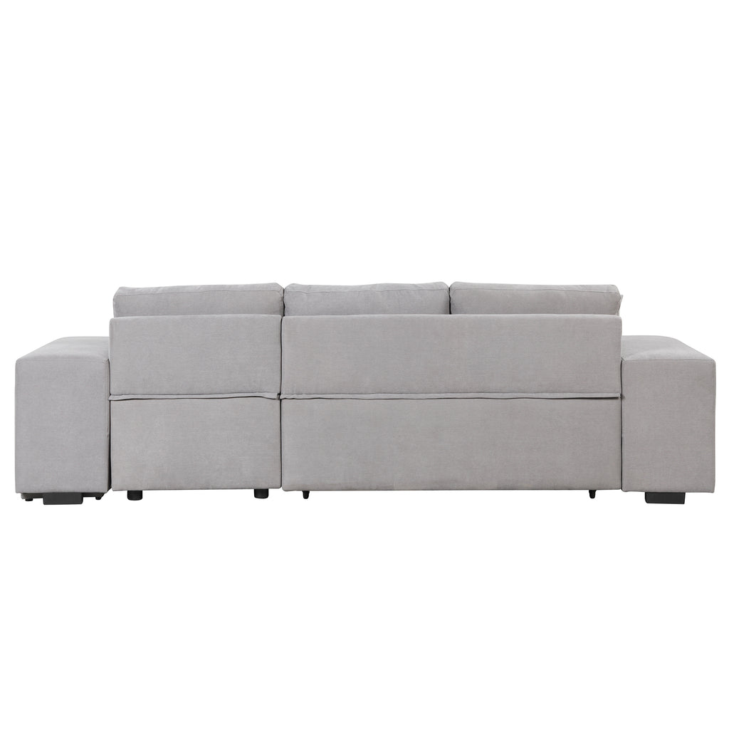 Modern Reversible L-Shape Pull Out Sleeper Sofa with Storage Chaise and Stools, Gray Linen, 104.5' - Grand Goldman Shop
