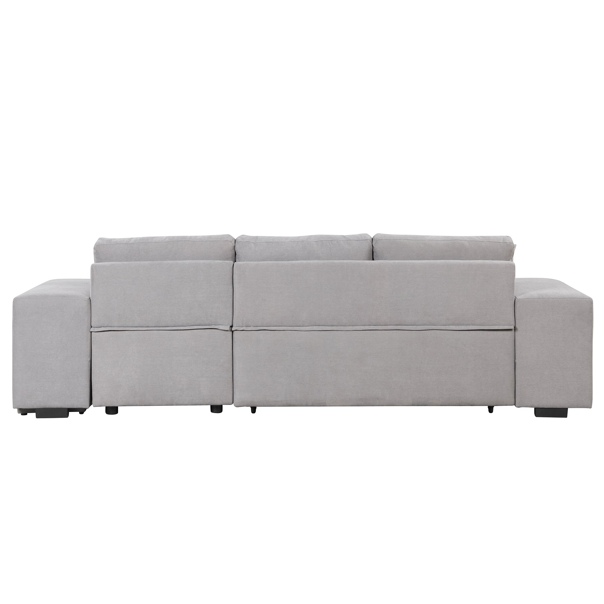 Modern Reversible L-Shape Pull Out Sleeper Sofa with Storage Chaise and Stools, Gray Linen, 104.5' - Grand Goldman Shop