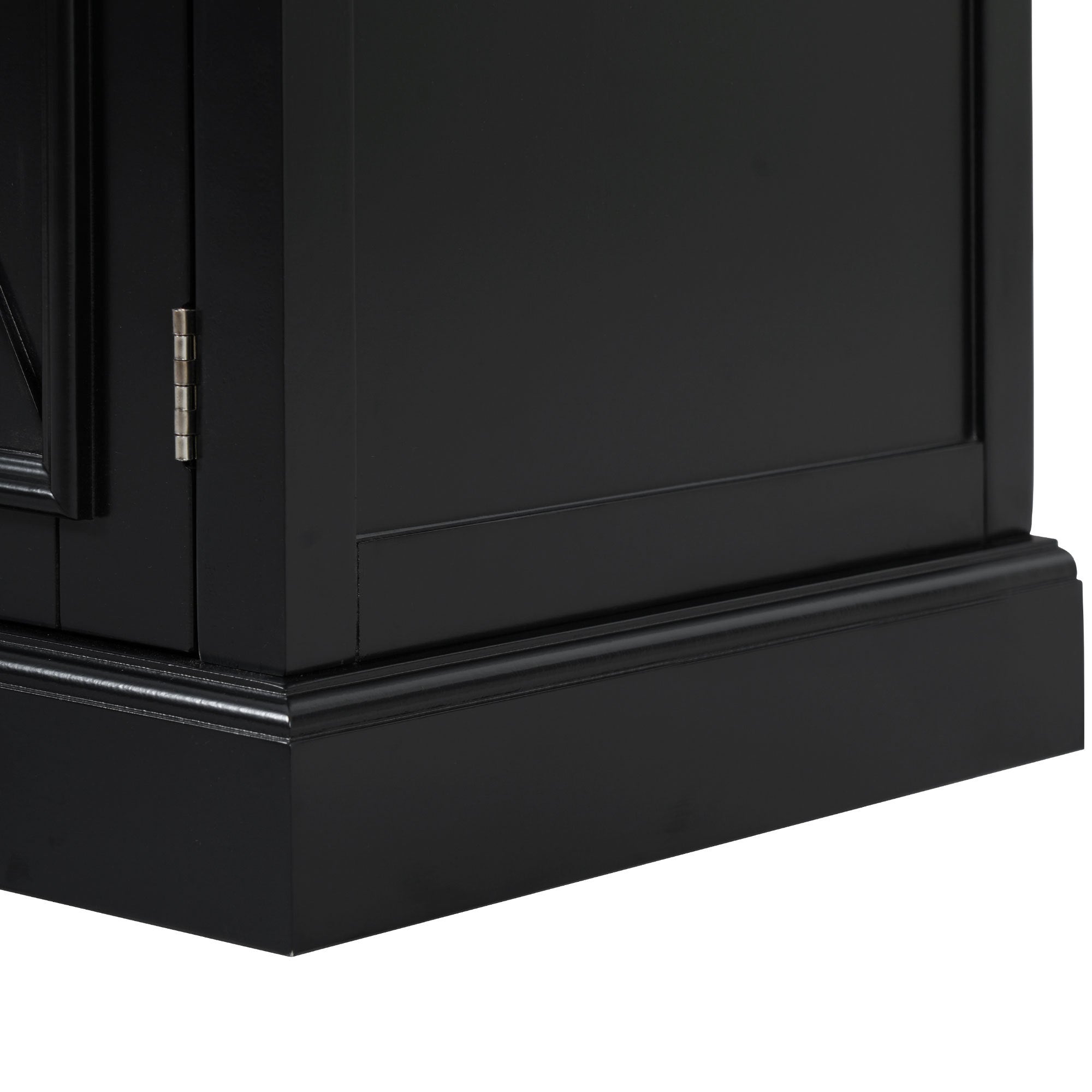 K&K 54.9' Kitchen Island with Drop Leaf, Power Outlet, Kitchen Storage Cart with 4 Door Shelves, Cross Barn Doors & Visual Glass Door, Rolling Kitchen Island on 4 Wheels for Kitchen, Dining Room,Black - Grand Goldman Shop