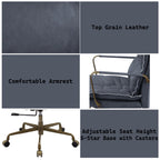 Tinzud Gray Leather Office Chair | Premium Home Decor - Grand Goldman
