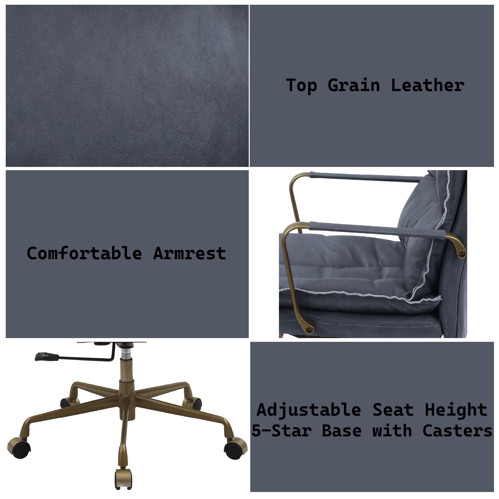 Tinzud Gray Leather Office Chair | Premium Home Decor - Grand Goldman