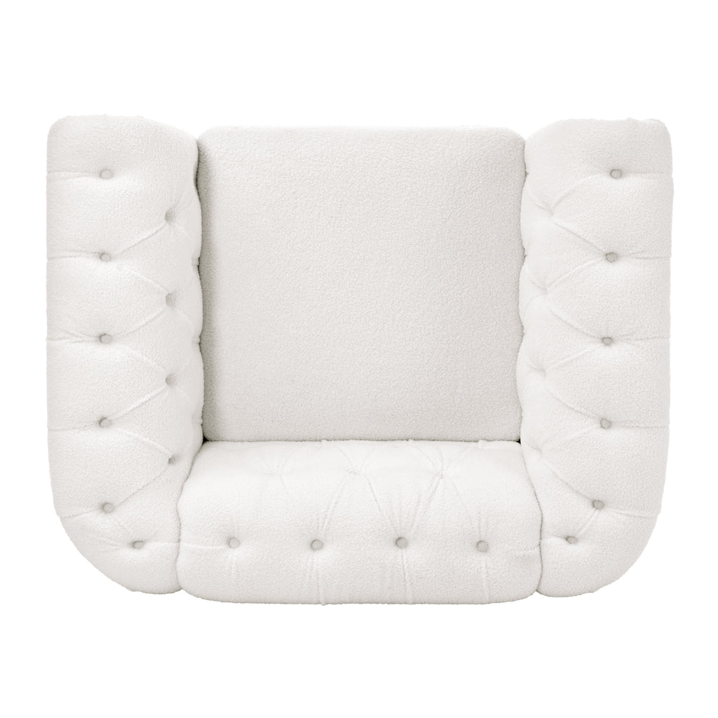 Modern Teddy Velvet 1 Seater Sofa for Living Room, White, Acrylic Legs, 38.98'W x 32.09'D x 28.35'H - Grand Goldman Shop