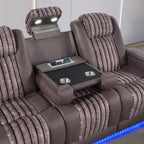 Duran Brown 3PC Power Reclining Sofa-Loveseat and Recliner with Power Headrest, LED, USB, and Bluetooth Speaker - Grand Goldman Shop
