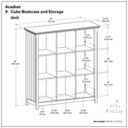 Stylish Acadian 9 Cube Bookcase and Storage Unit in Dark Brown Wood with Transitional Style, 44W x 15.75D x 48H inches - Avai