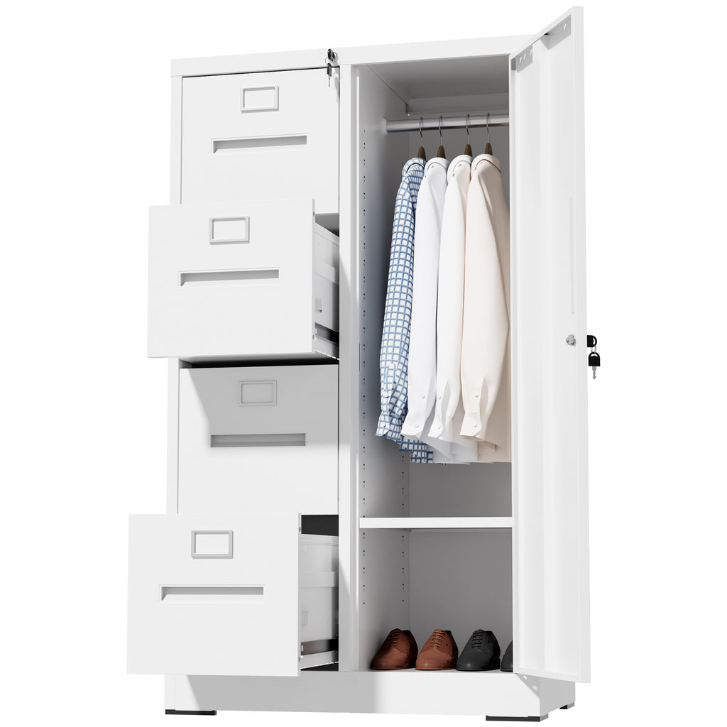 Metal Storage Vertical Filing Cabinet with Lock, Steel File Locker with 4 Drawers and 1 door for School, Living Room, Bedroom