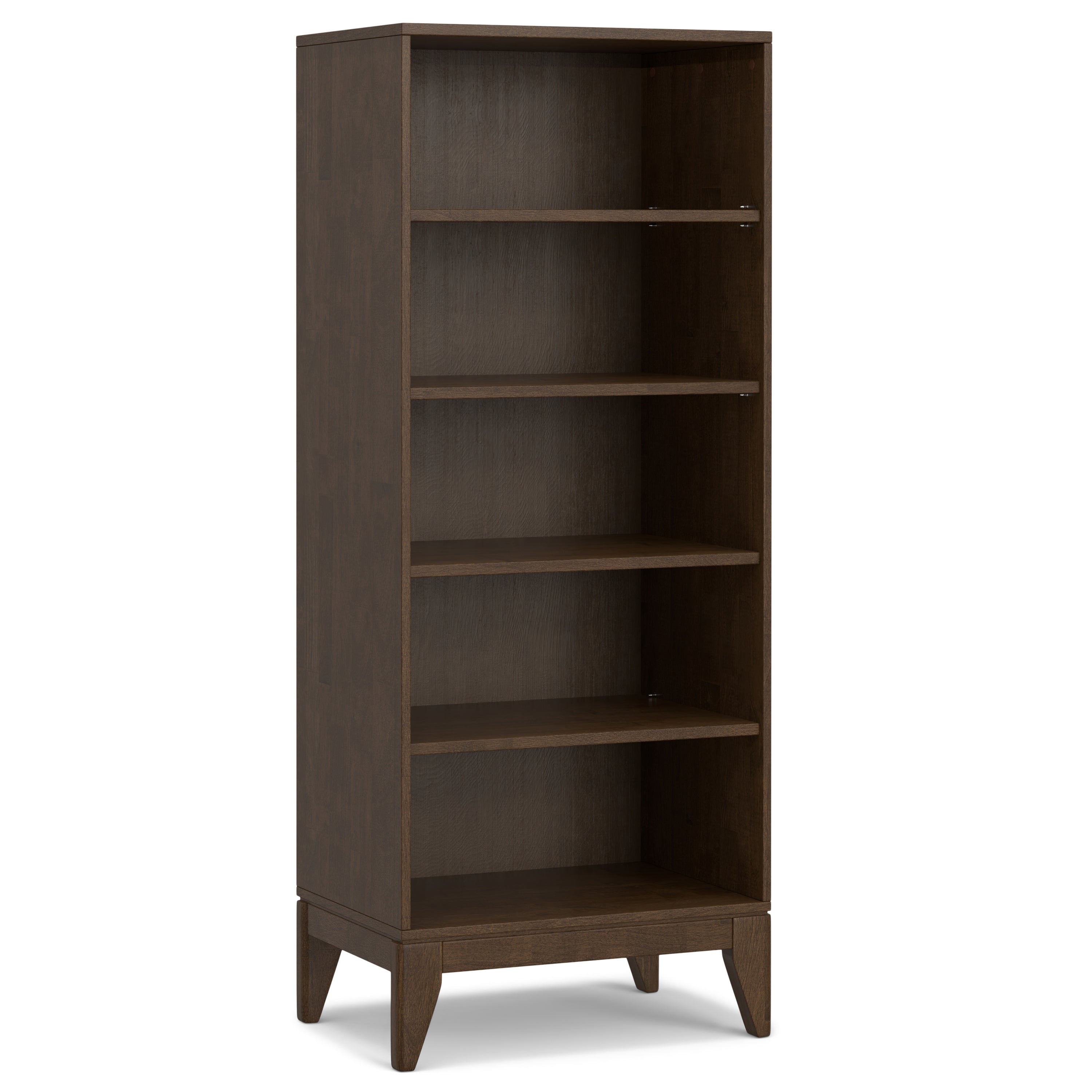 Harper 5 Shelf Bookcase in Walnut Brown with Solid Wood Construction and Mid-Century Modern Design | Premium Home Decor - Gra