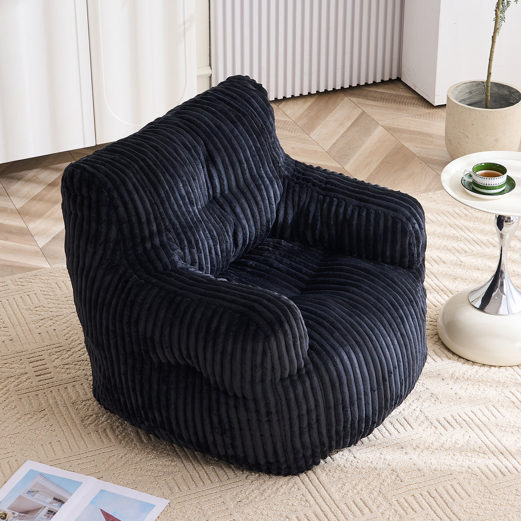 010-Soft Fluffy Corduroy Fabric Bean Bag Chair Filled With Memory Sponge,Black - Grand Goldman Shop