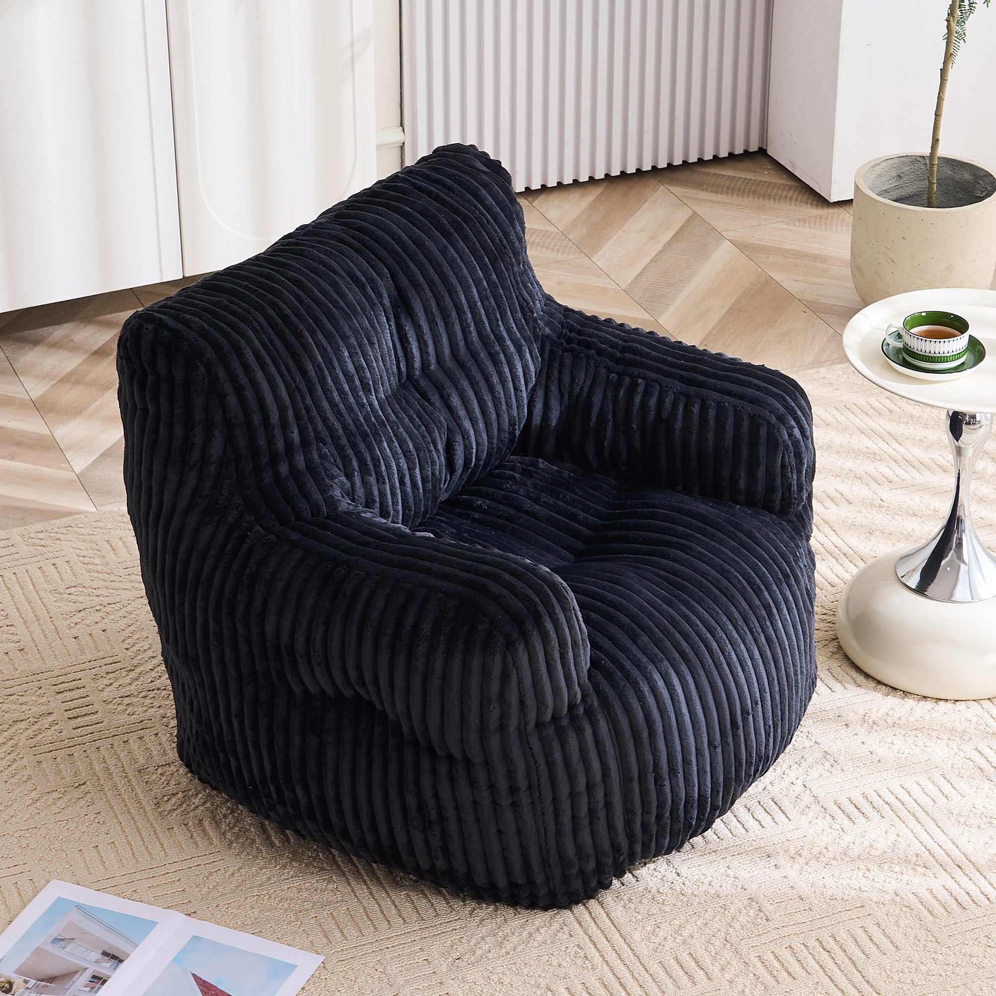 010-Soft Fluffy Corduroy Fabric Bean Bag Chair Filled With Memory Sponge,Black - Grand Goldman Shop