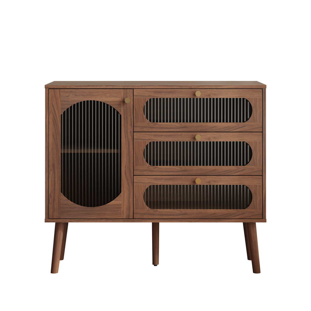 Accent Cabinet with 3 Drawers and Door, Wooden Storage Cabinet with Shelves, Sideboard for Living Room, Entryway, Natural - Grand Goldman Shop