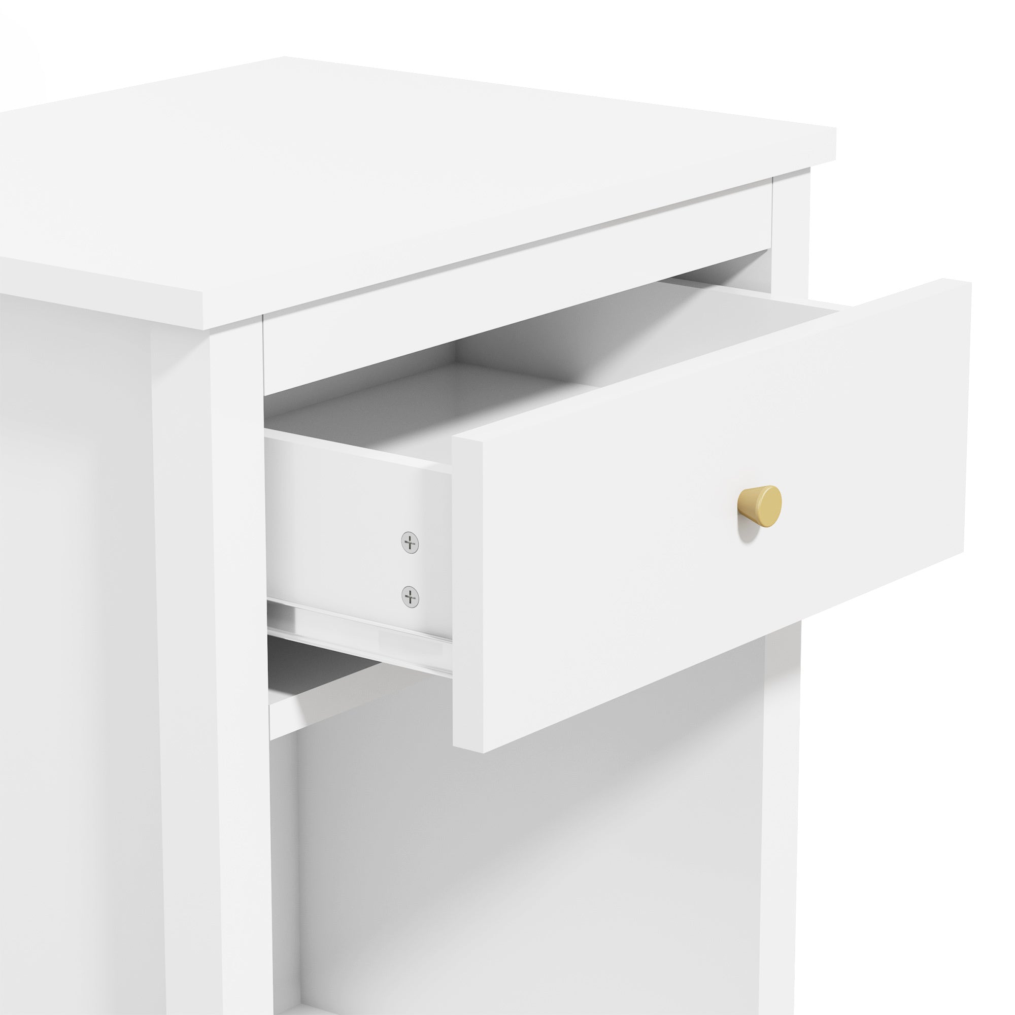 26.77''H White Wooden Nightstand with One Drawer and Shelf, Golden Handle, MDF Construction for Kids and Adults - Grand Goldman Shop