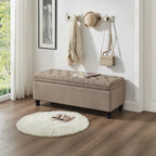 Upholstered tufted button storage bench ,Linen fabric entry bench with spindle wooden legs, Bed bench- Linen - Grand Goldman Shop