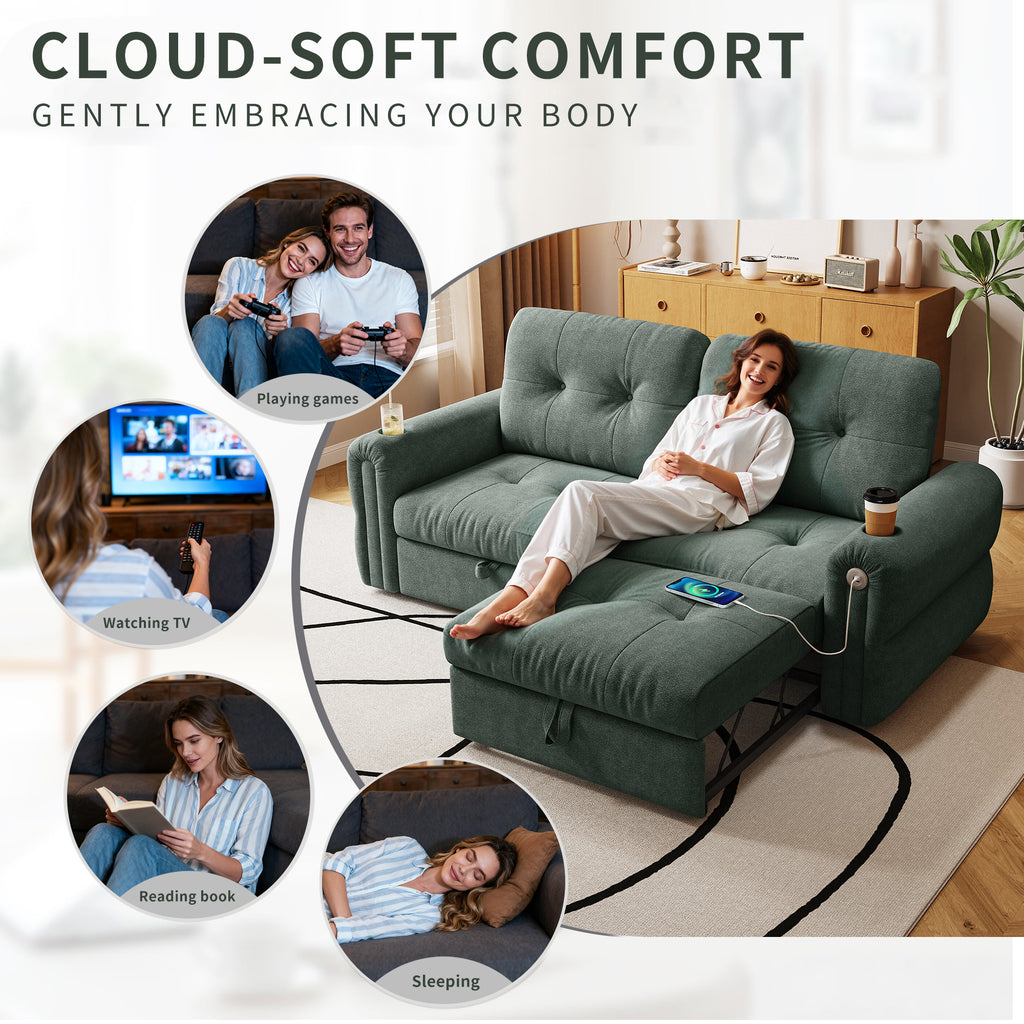 It is a multi-functional sofa, a 77-inch convertible sofa bed, and a 2-in-1 piece suitable for both sitting and lying down. Made of  Chenille fabric, it is suitable for living rooms, bedrooms - Grand Goldman Shop
