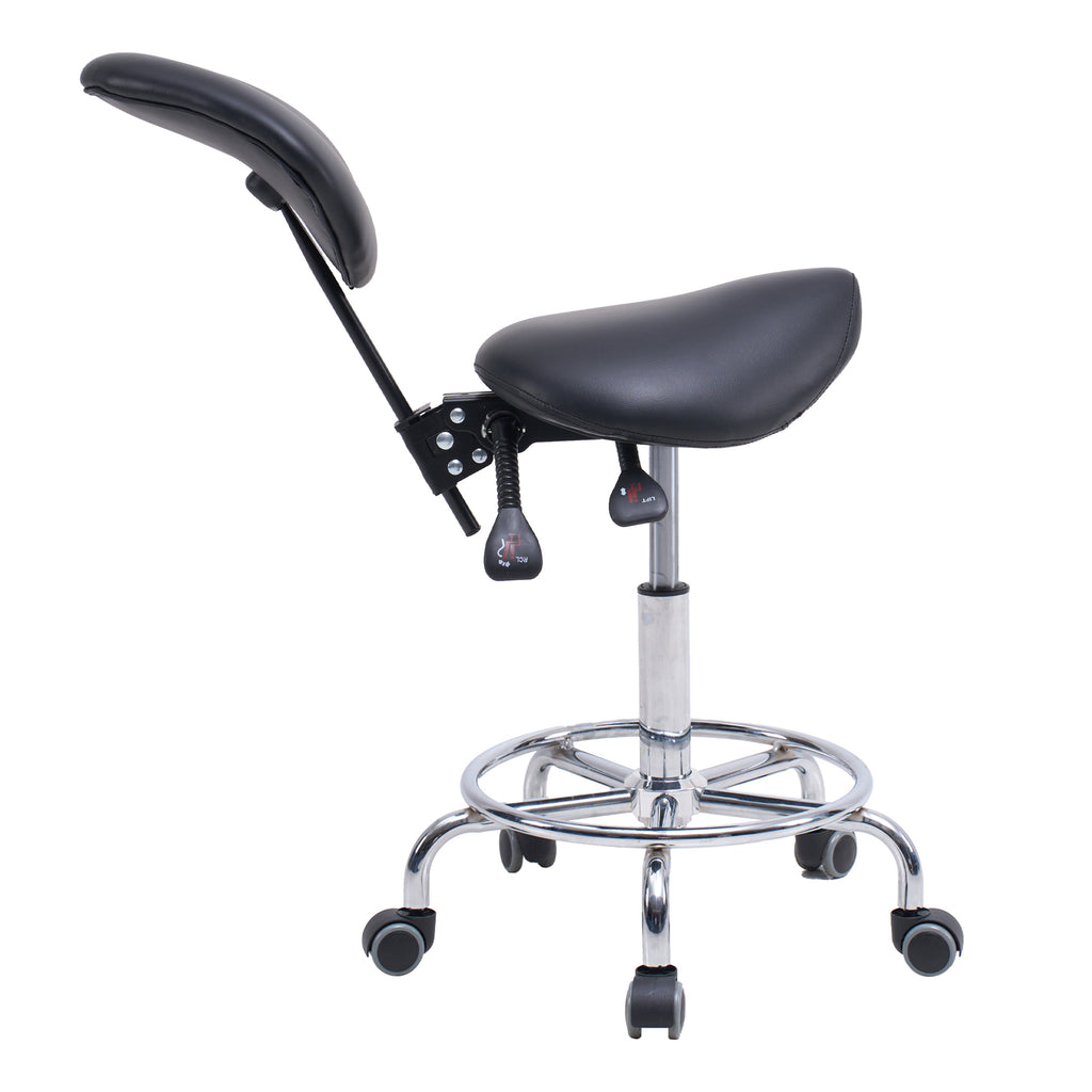 Saddle Stool Chair with Backrest Swivel Hydraulic Ergonomic Tilt Seat Chair with Wheels Footrest for Medical Hospital Clinic 