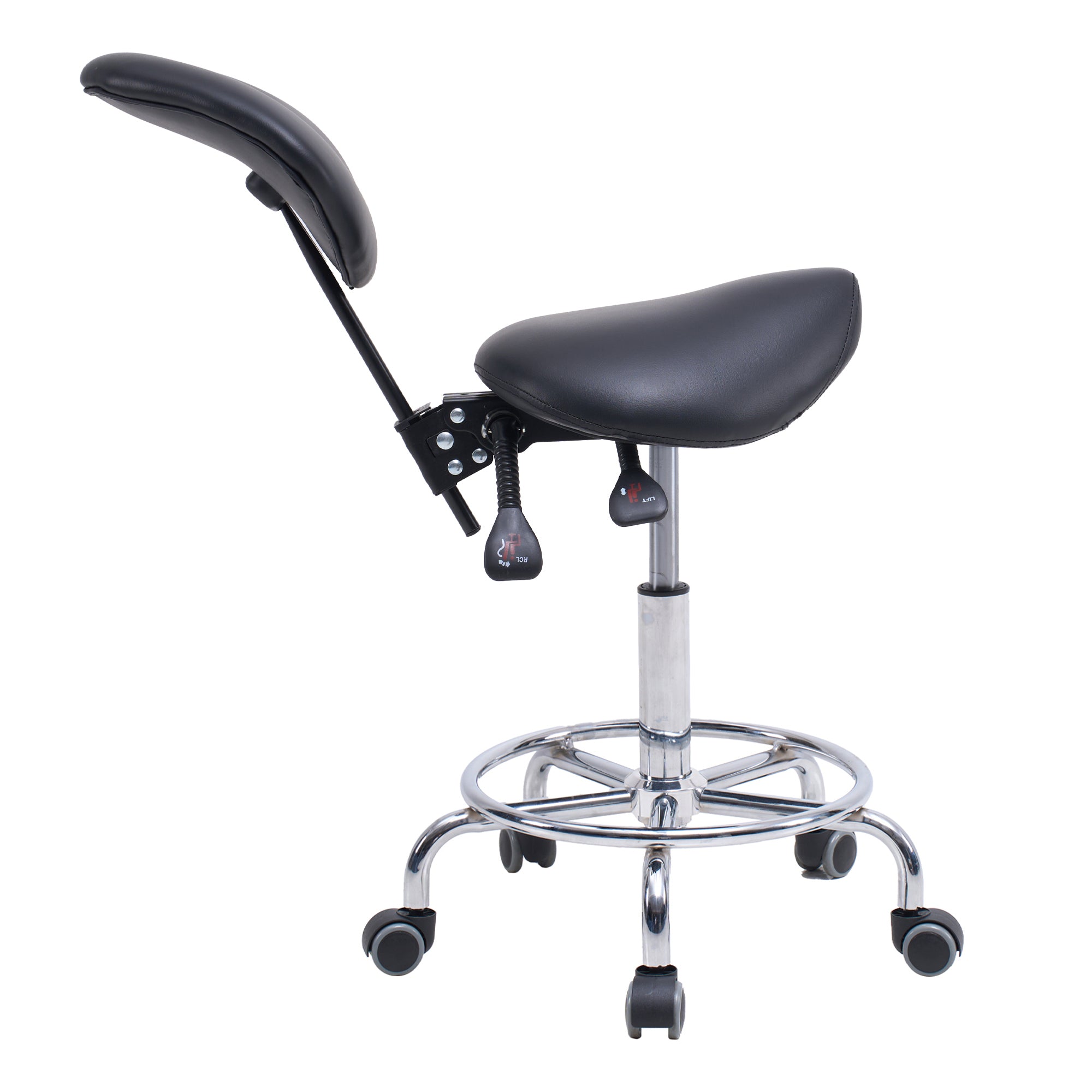 Saddle Stool Chair with Backrest Swivel Hydraulic Ergonomic Tilt Seat Chair with Wheels Footrest for Medical Hospital Clinic 