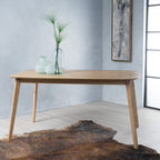 Retro Mid-Century Dining Table with Faux Wood Top and Natural Solid Wood Legs, 59-inch - Grand Goldman Shop