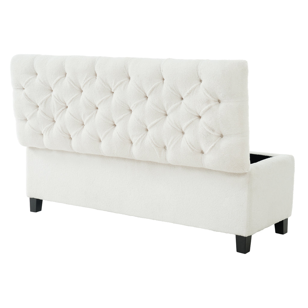 Ottoman Bench with Storage, White Boucle Surface, Rubber Wood Legs, 300 lbs Capacity - Grand Goldman Shop
