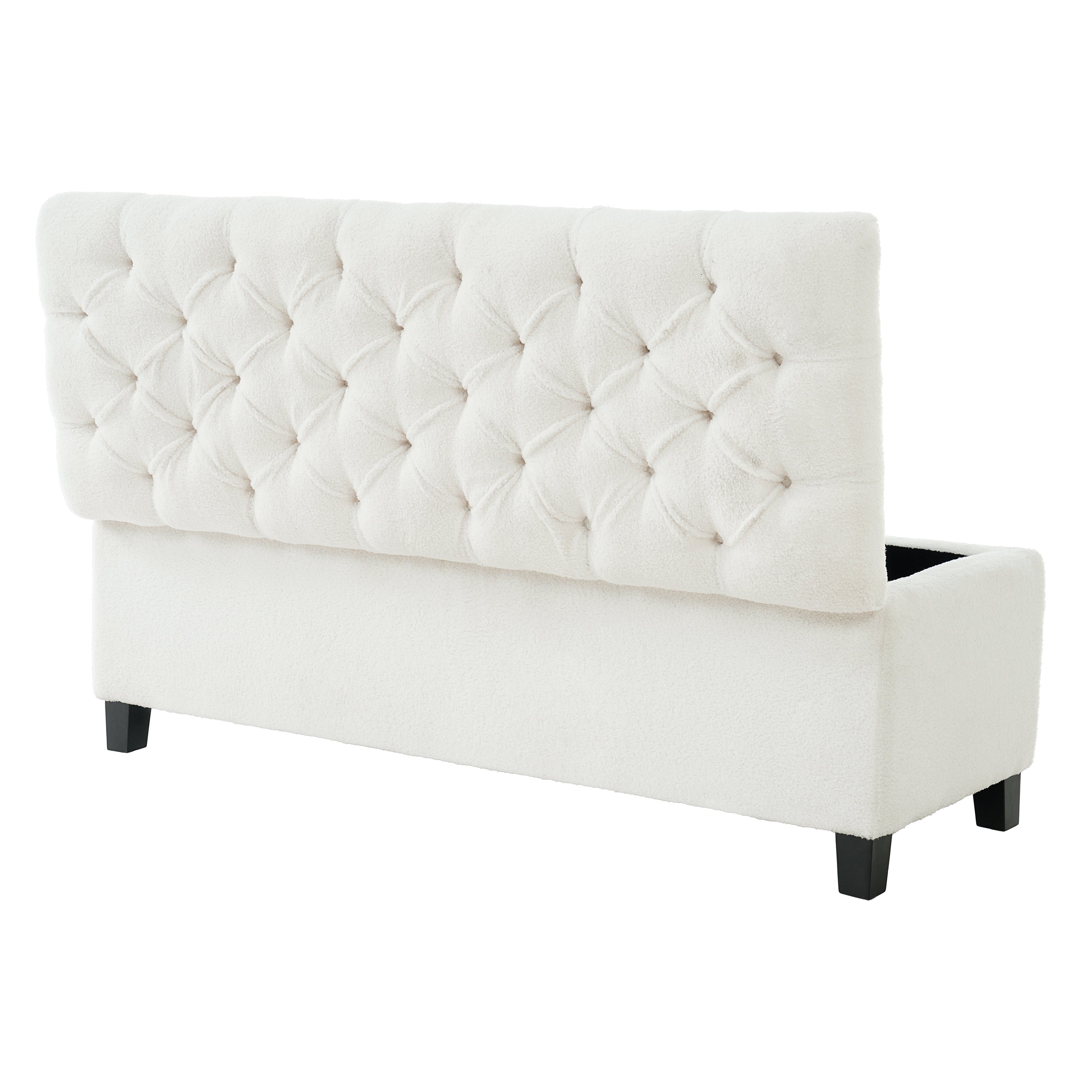 Ottoman Bench with Storage, White Boucle Surface, Rubber Wood Legs, 300 lbs Capacity - Grand Goldman Shop