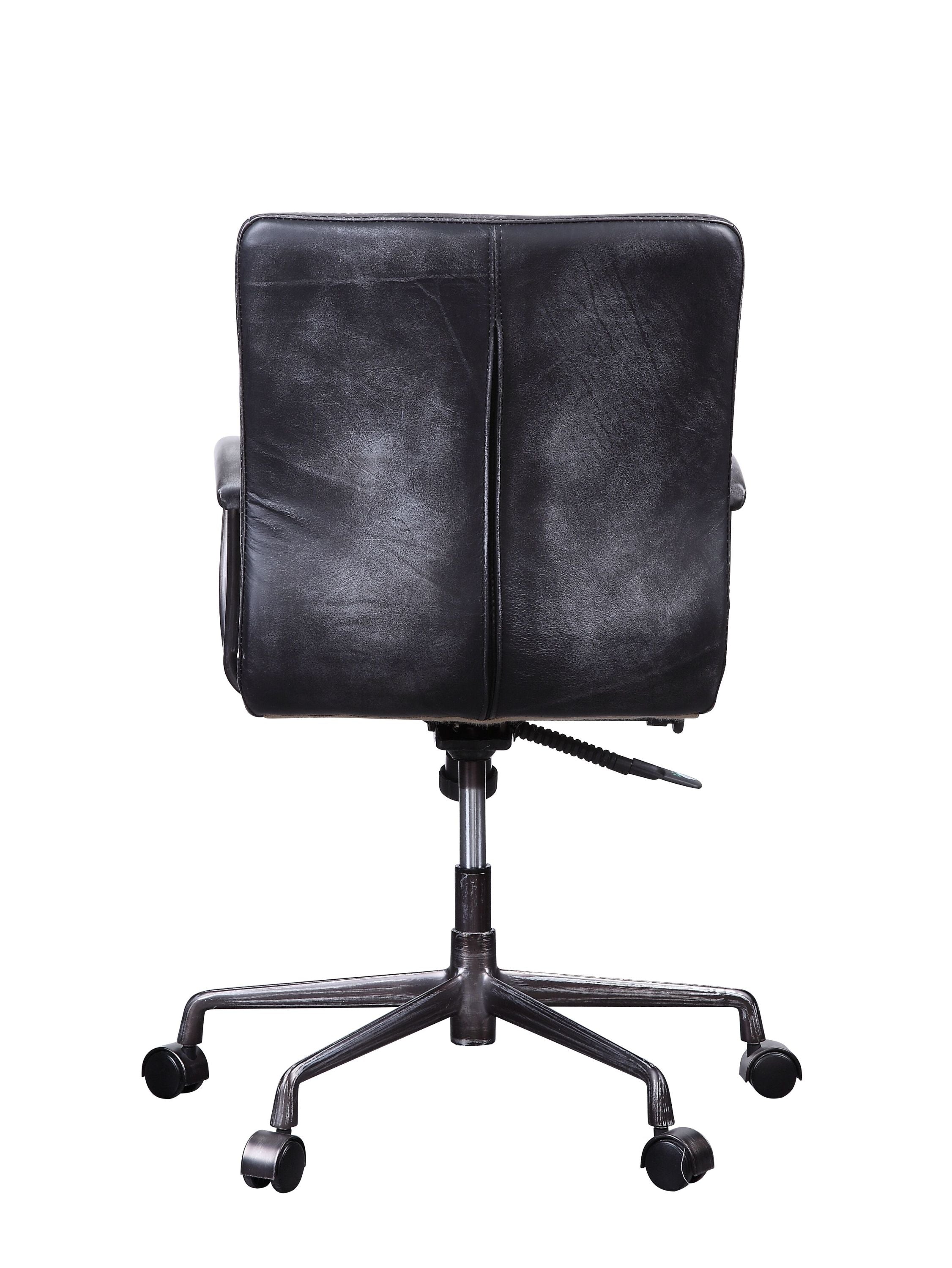 Barack Vintage Black Top Grain Leather & Aluminum Office Chair | Premium Home Decor - Grand Goldman