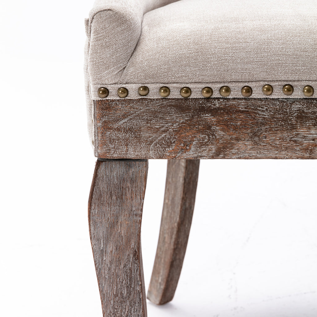 A&A Furniture Ultra Side Dining Chair with Thickened Fabric and Bronze Nail Head, Beige, Set of 2 - Grand Goldman Shop