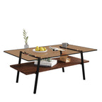 Modern Rectangular Coffee Table with Tempered Brown Glass Top and MDF Layer – Table for Living Room - Grand Goldman Shop