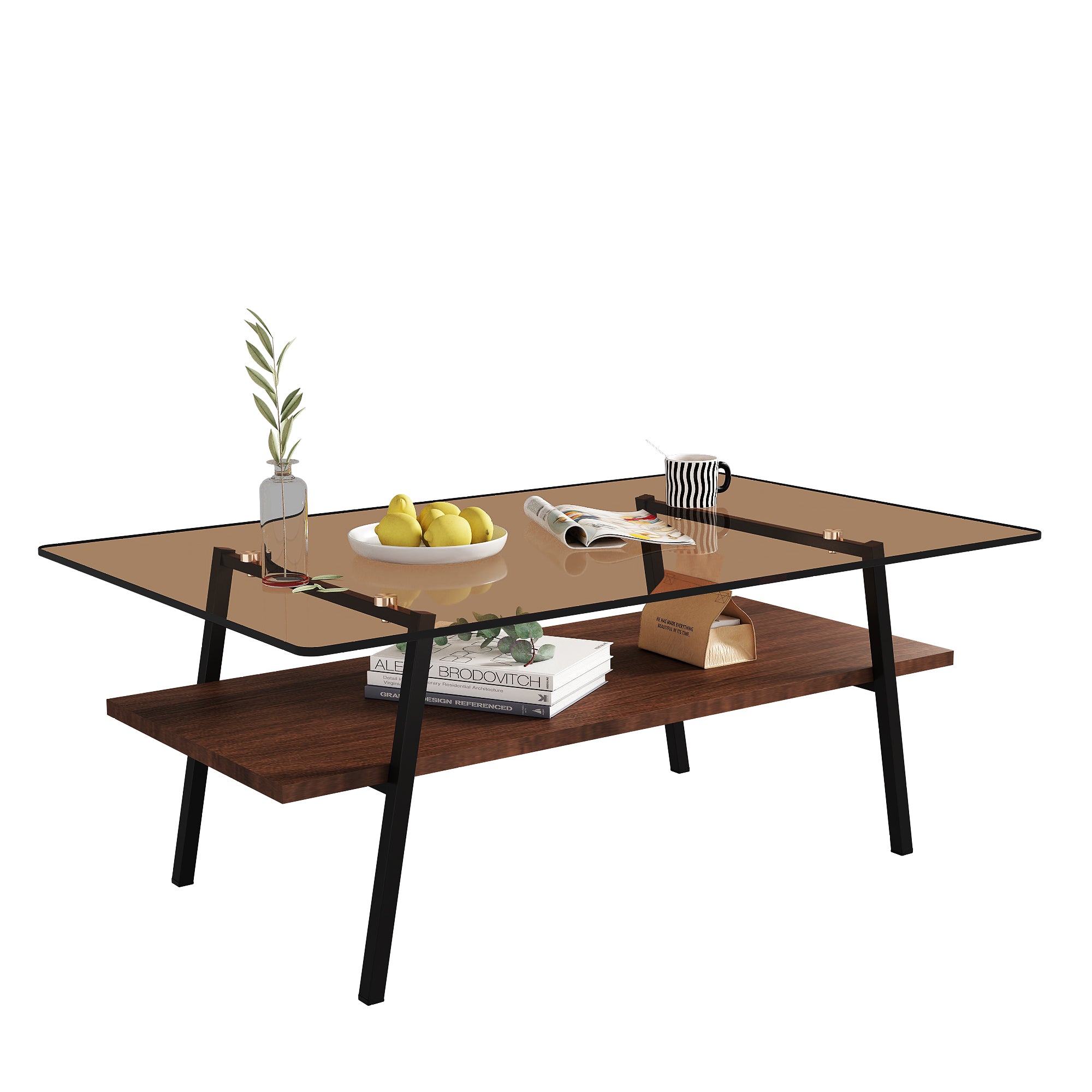 Modern Rectangular Coffee Table with Tempered Brown Glass Top and MDF Layer – Table for Living Room - Grand Goldman Shop
