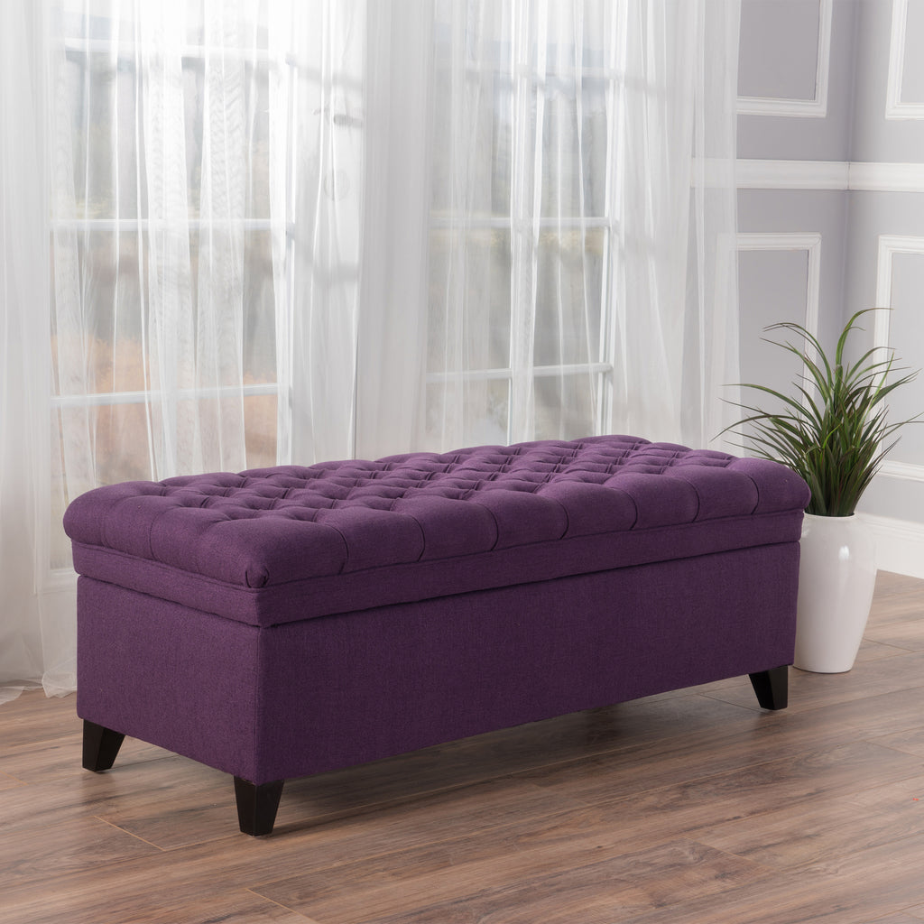 Juliana Storage Ottoman Purple Fabric with Birch Legs 50x20.5x18.3 Inch - Grand Goldman Shop