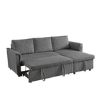 Loveseat Sofa with Chaise Lounge L-Shaped Modular Convertible Sofa with Storage Chaise, Corduroy Tufted Upholstered Sleeper Sectional Sofa,Pull Out Sleep Couch Bed and Reclining Backrest-Gray - Grand Goldman Shop