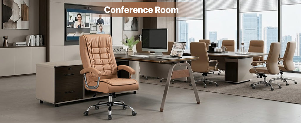 Executive Office Chair High Back PU Leather Desk Chair with Spring Seat Cushion, Ergonomic Swivel Computer Chair with Chrome 