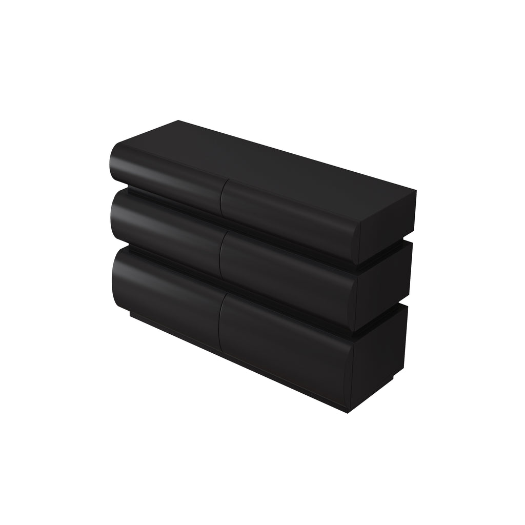 Minimalist Modern 6 Drawer Dresser in Black, Handle-Free Design with Wide Storage, MDF Construction, 43.31 x 15.75 x 29.53 inches - Grand Goldman Shop
