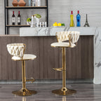 Set of 2  Bar Stools,with Chrome Footrest and Base Swivel Height Adjustable Mechanical Lifting Velvet + Golden Leg Simple Bar Stool-Cream - Grand Goldman Shop