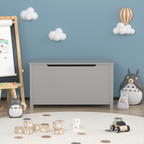 Kids Wooden Toy Box Storage with Safety Hinged Lid for Ages 2+ (Gray) - Grand Goldman