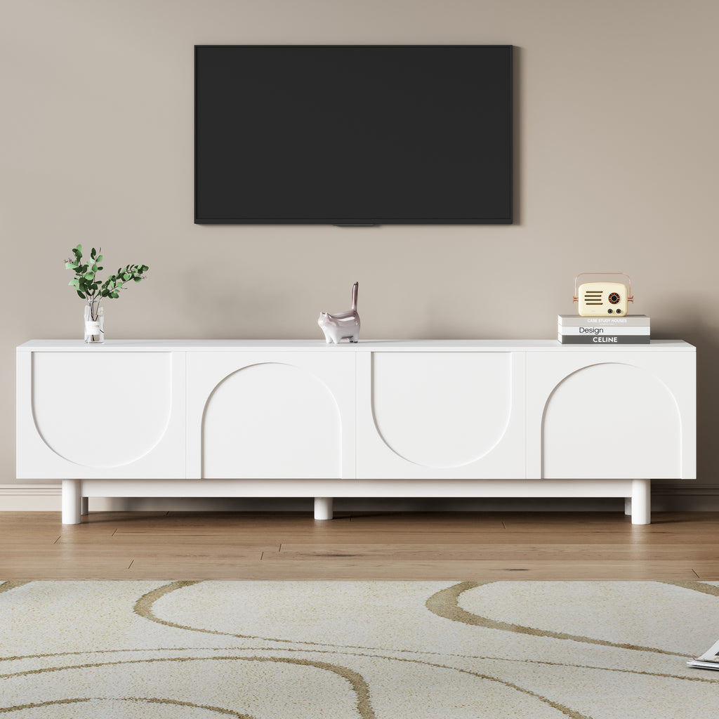 ON-TREND Graceful TV Stand with Arch Cabinets for TVs Up to 78'', Minimalist Entertainment Center with Solid Wood Legs, Practical Media Console with Adjustable Shelves for Living Room, White - Grand Goldman Shop