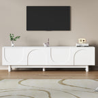 ON-TREND Graceful TV Stand with Arch Cabinets for TVs Up to 78'', Minimalist Entertainment Center with Solid Wood Legs, Practical Media Console with Adjustable Shelves for Living Room, White - Grand Goldman Shop