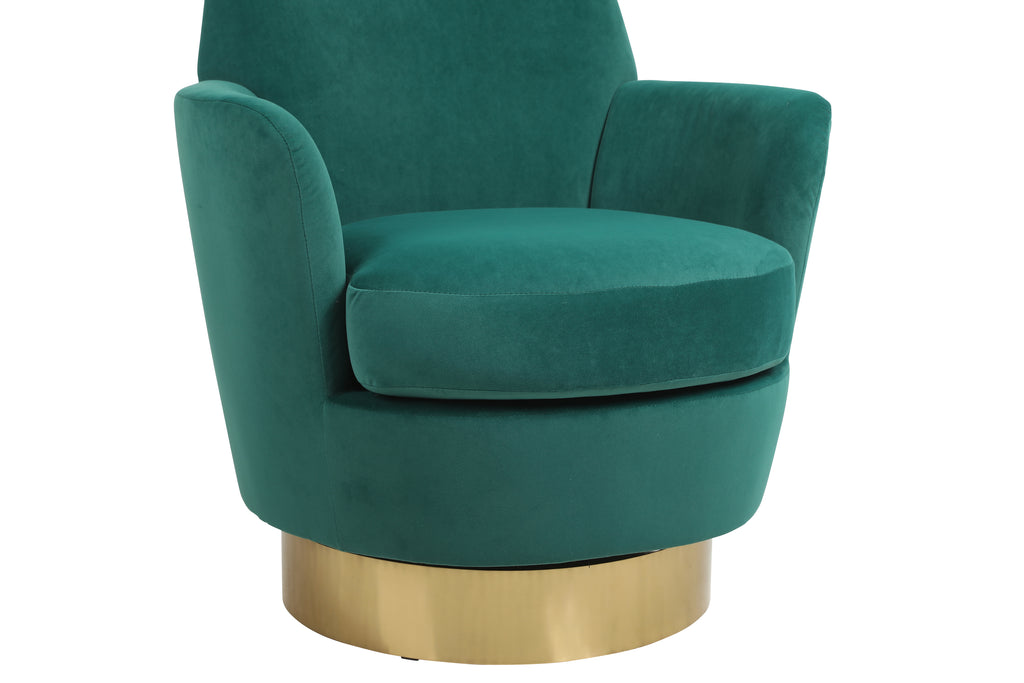 Velvet Swivel Barrel Chair, Swivel Accent Chairs Armchair for Living Room, Reading Chairs for Bedroom Comfy, Round Barrel Chairs with Gold Stainless Steel Base (Emerald) - Grand Goldman Shop