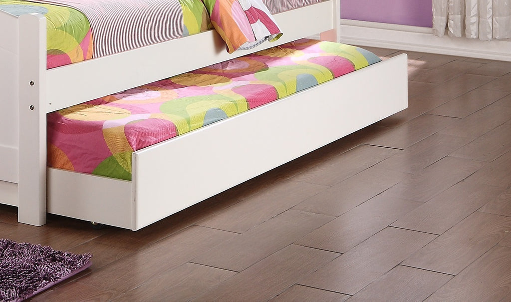 Twin Size Bed w/ Trundle Slats White Pine Plywood Kids Youth Bedroom Furniture | Premium Home Decor - Grand Goldman