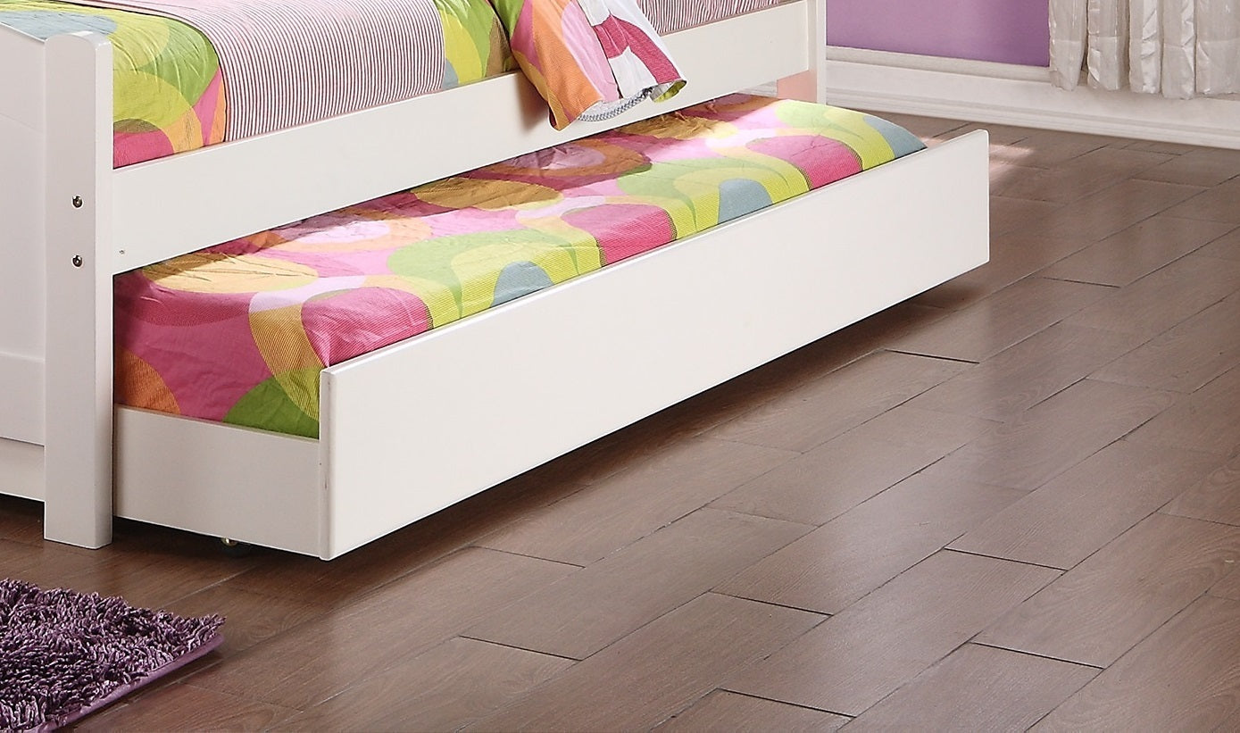 Twin Size Bed w/ Trundle Slats White Pine Plywood Kids Youth Bedroom Furniture | Premium Home Decor - Grand Goldman
