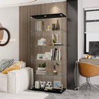 Glass Display Cabinet with 5 Shelves Double Door, Curio Cabinets for Living Room, Bedroom, Office, Black Floor Standing Glass