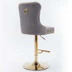 A&A Furniture Modern Upholstered Velvet Bar Stools with Adjustable Swivel Seat Height in Gray, Set of 2 - Grand Goldman Shop