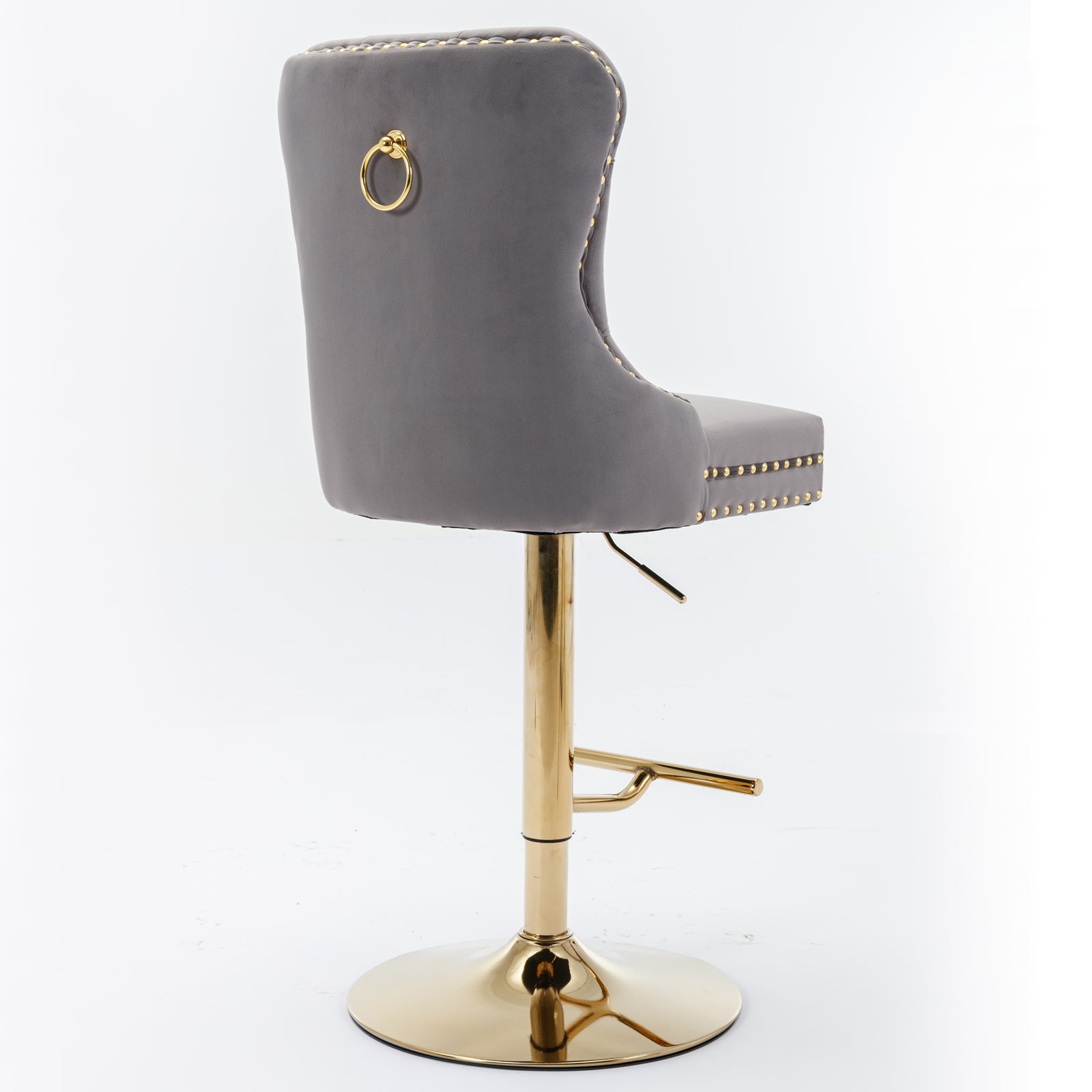 A&A Furniture Modern Upholstered Velvet Bar Stools with Adjustable Swivel Seat Height in Gray, Set of 2 - Grand Goldman Shop
